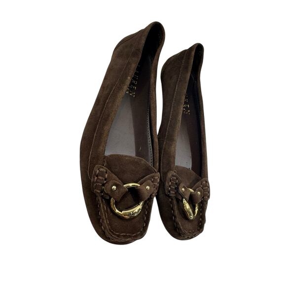 Lauren by Ralph Lauren Vintage 6 Brown Leather Suede Loafers Women Academic 90s - Picture 4 of 10